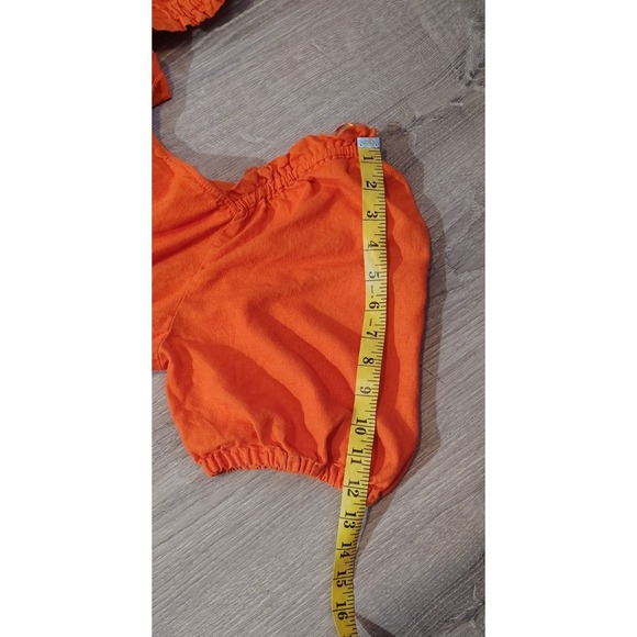 Who What Wear Orange Off Shoulder Puff‎ Sleeve Sundress Linen Blend Elastic Tie - Picture 12 of 12